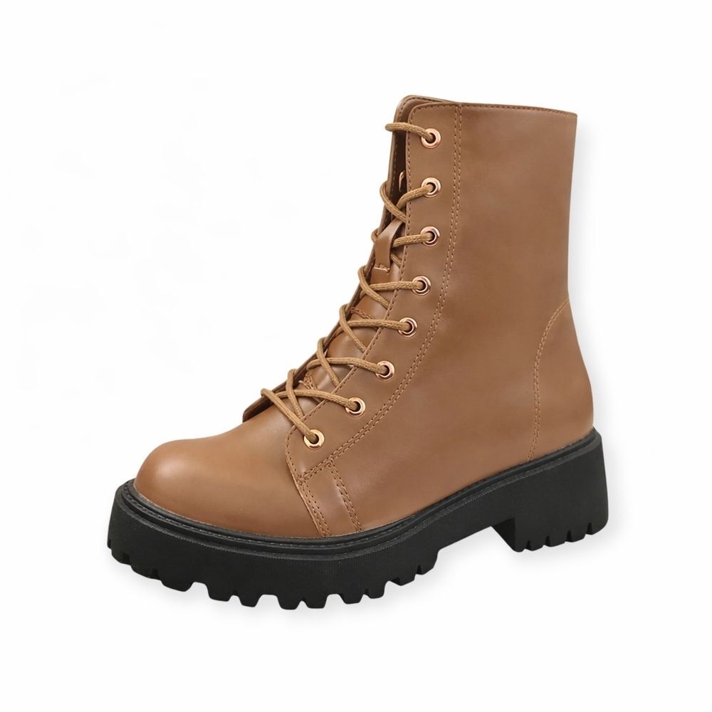 wuORwu Faux Leather Lace Up Combat Boots 9.5